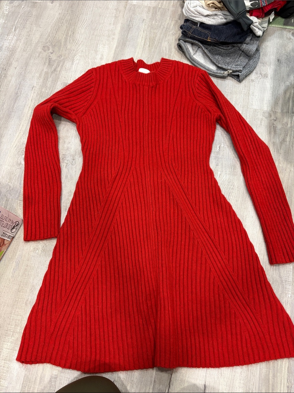 H&M mama/maternity Women's Red Ribbed Long-Sleeve Knit Dress